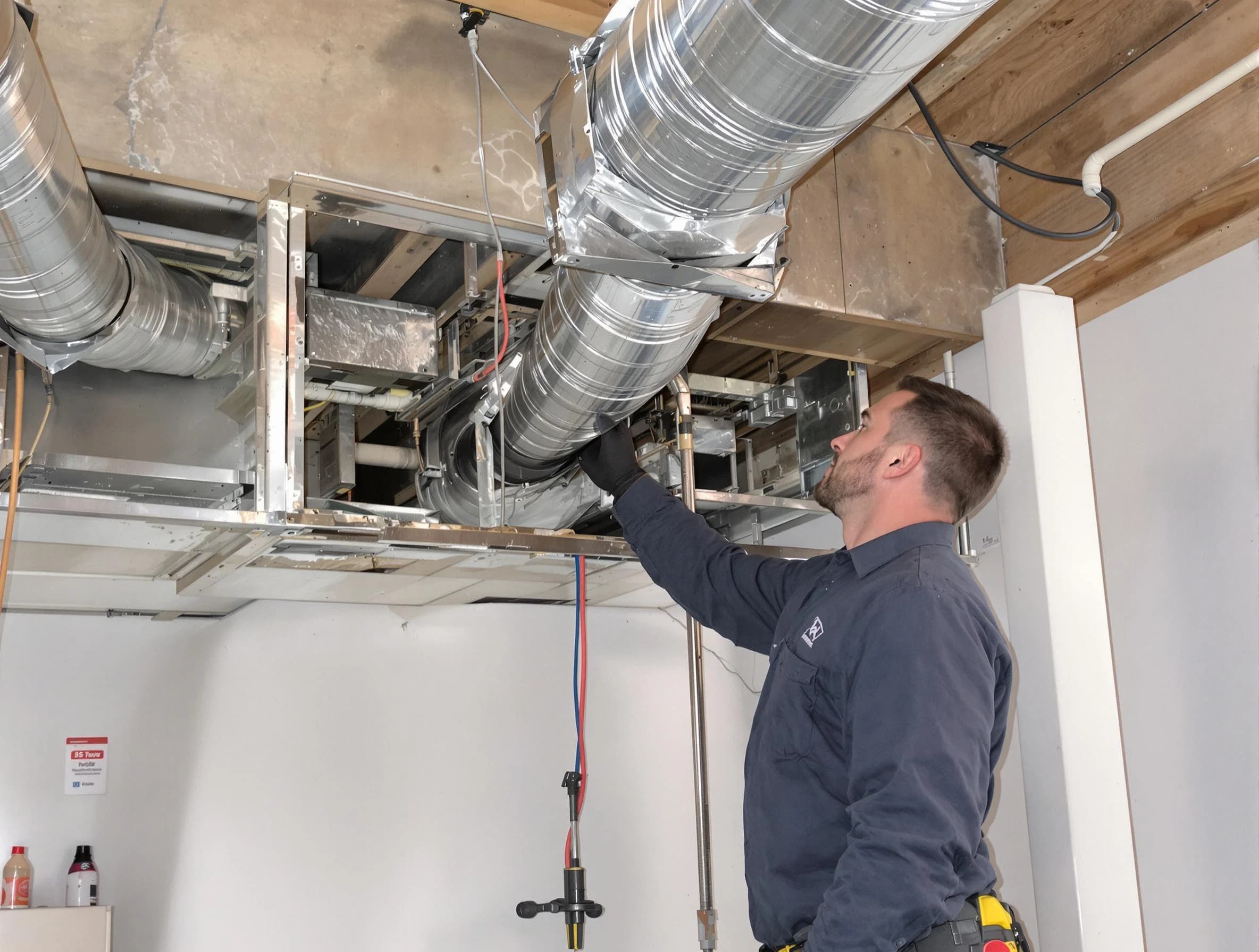 Ross Air Duct Cleaning technician performing professional air duct repair using specialized tools in Ross
