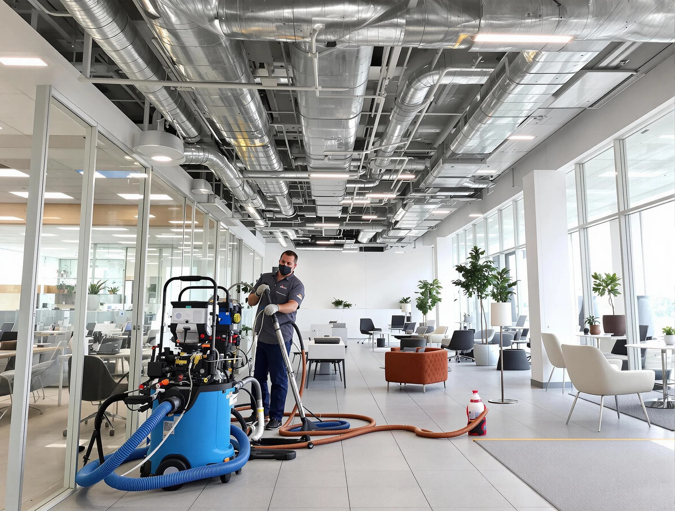 Ross Air Duct Cleaning team conducting comprehensive commercial duct cleaning at a business location in Ross