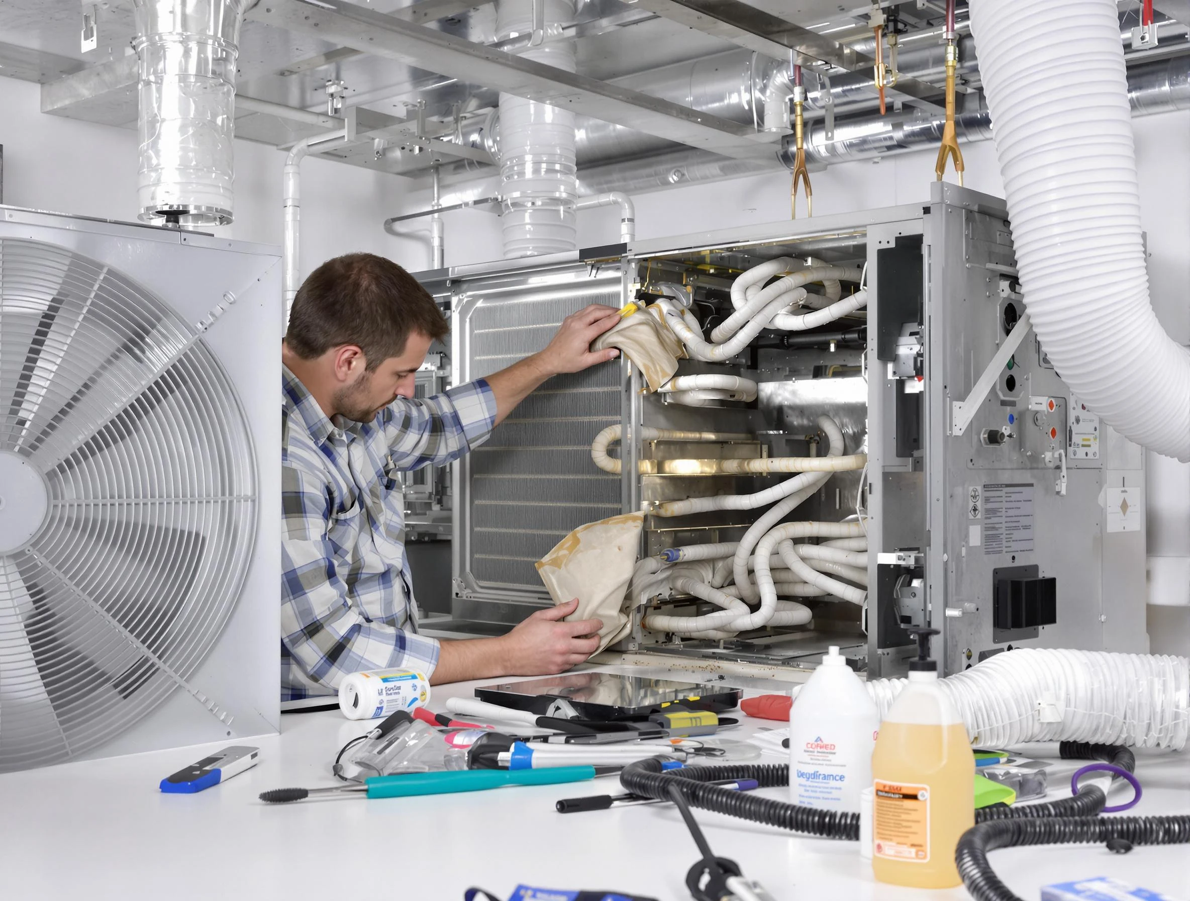 Ross Air Duct Cleaning specialist performing precision AC coil cleaning in Ross